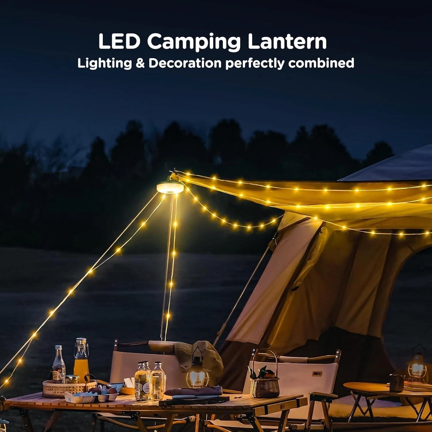 10M Portable Camping Xmas String Light USB Rechargeable LED Tent Lamp Waterproof