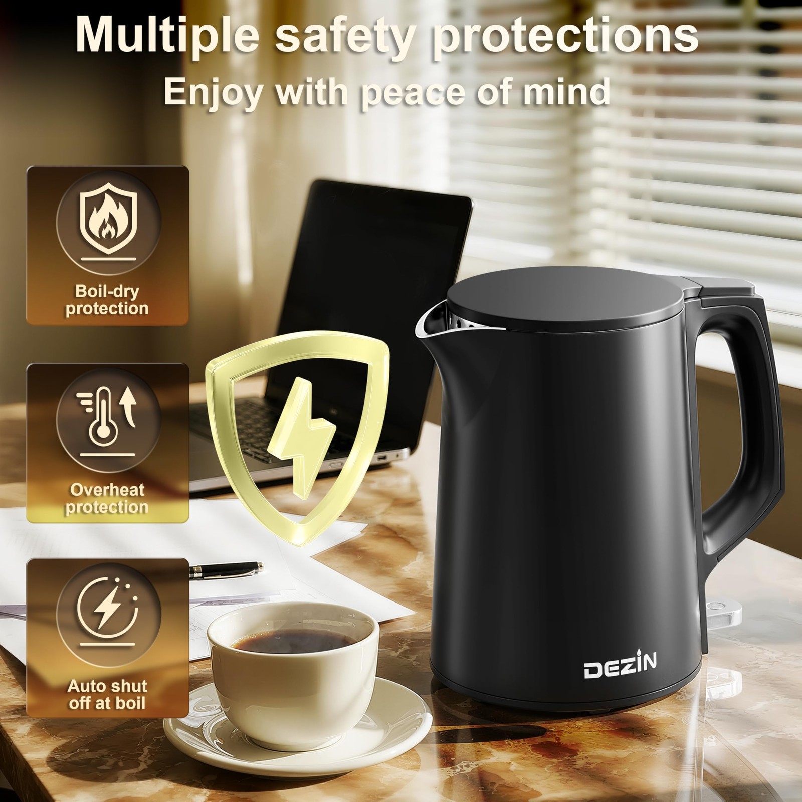 Dezin 0.8L Electric Kettle, Small Electric Kettle with Double Wall Constructi…