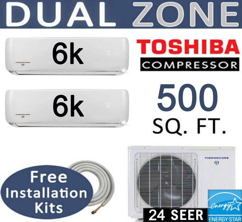 12,000 BTU Dual Zone Ductless Mini Split AC – Heat Pump: 6000×2
