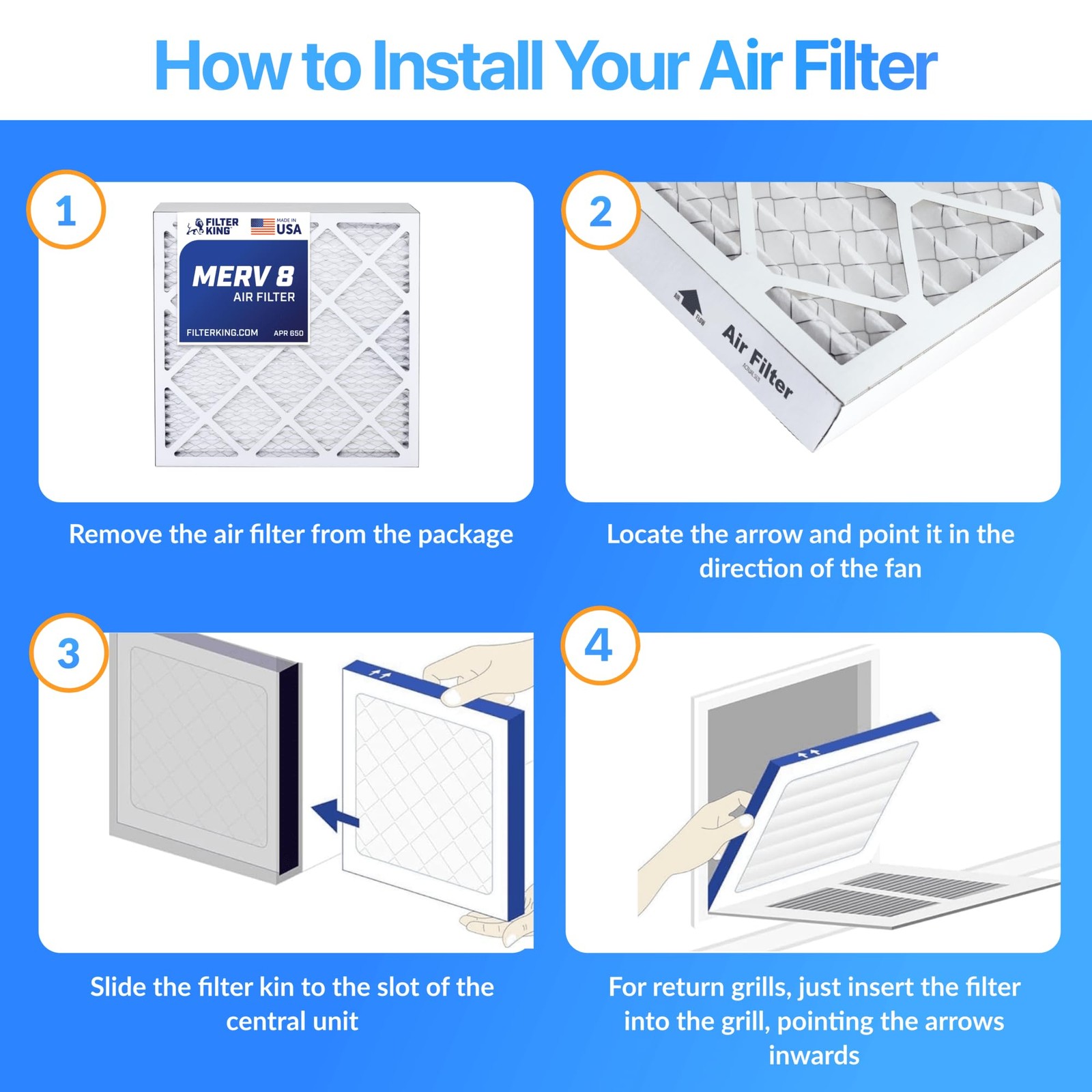 Filter King 19x22x1 Air Filter 6-PACK MERV 8 Actual Size 19 x 22 x .75″