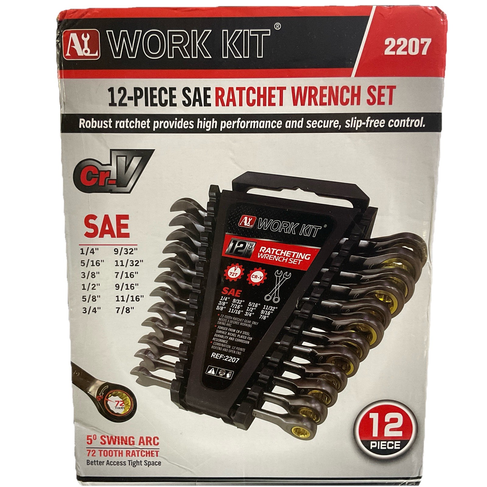 WORK KIT 2207, 12-Piece SAE Ratchet Wrench Tools,