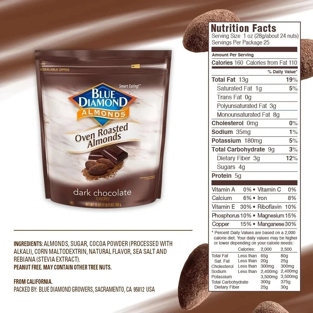 Blue Diamond Almonds, Oven Roasted Cocoa Almonds, Dark Chocolate 25 Oz.