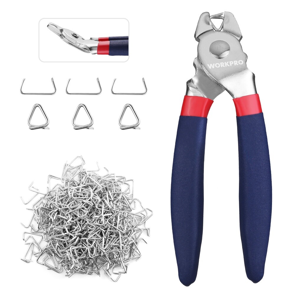 WORKPRO Bent Hog Ring Pliers with 500 Pcs 3/4″ Hog Rings Auto Upholstery NEW