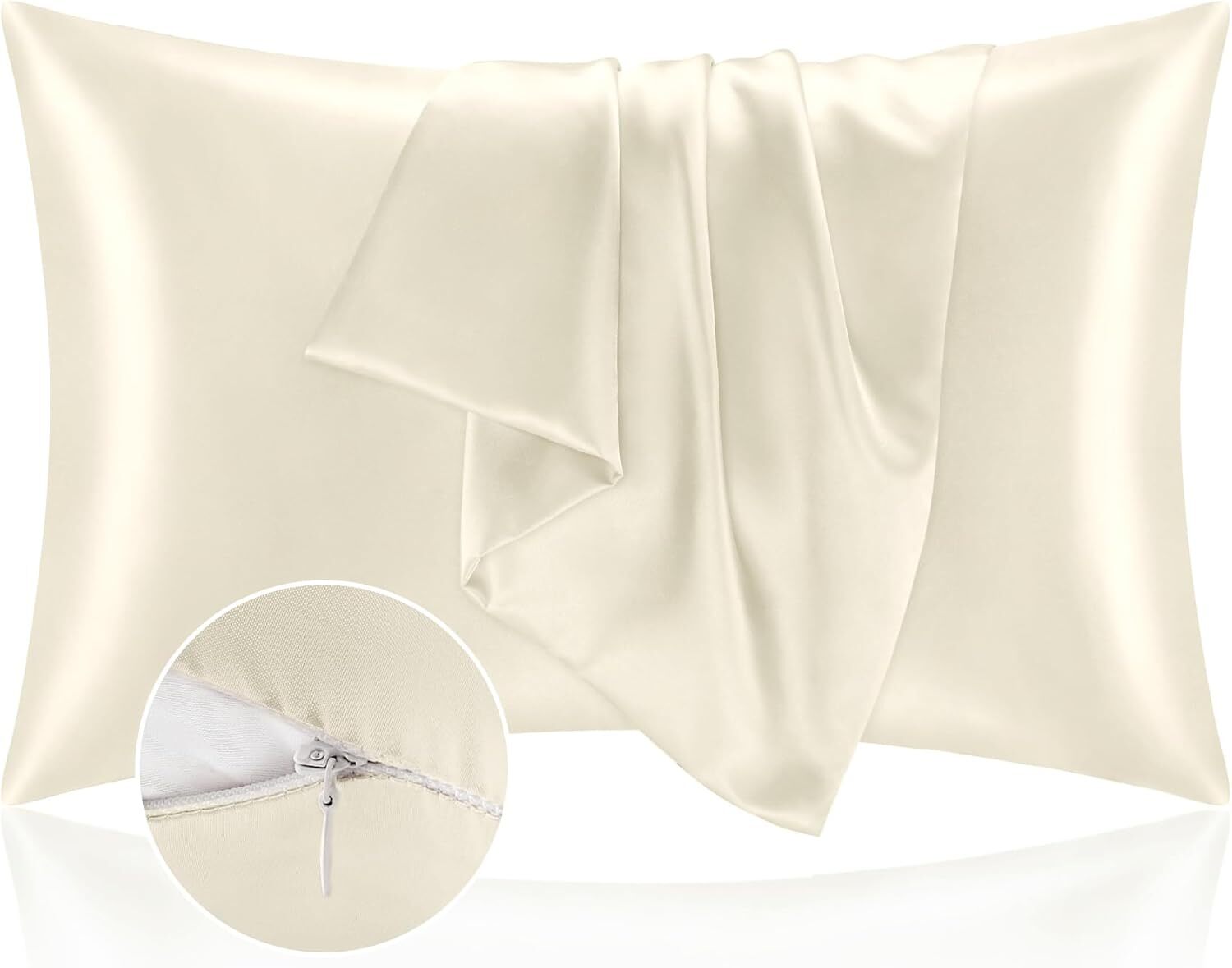 Satin Pillowcase with Zipper 2 Pack Standard Size 20×26 Coral Silk Like Cooling