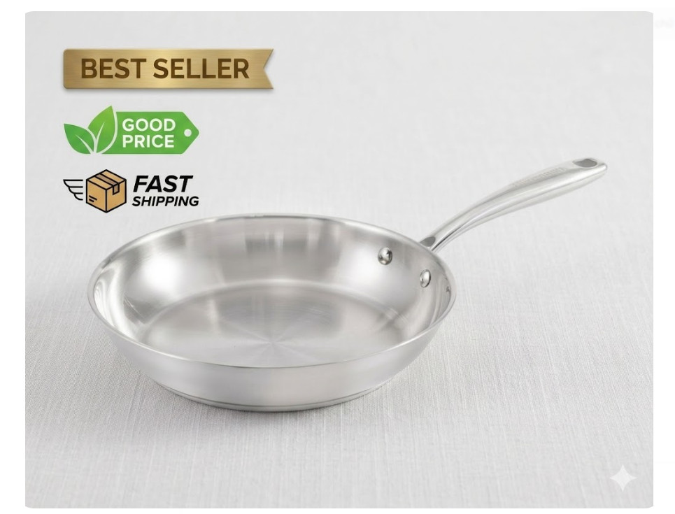 10.3in Stainless Steel Fry Pan 3-Layer Skillet Oven Safe 500F