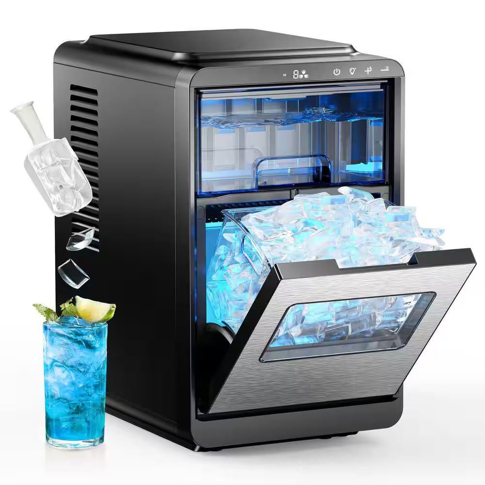 9.4 In. 30 Lb. Crescent Ice Portable Countertop Ice Maker in Silver with 3-Ice S