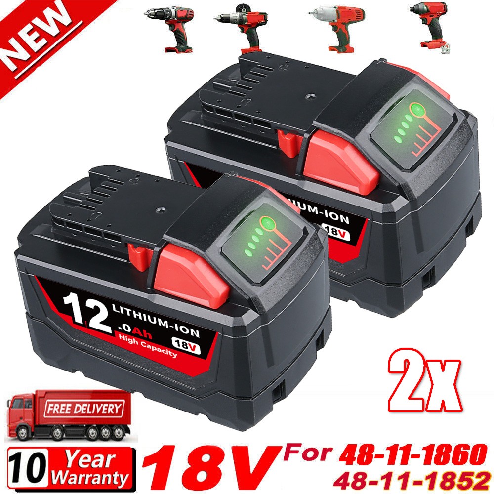 2pack 18V 12.0Ah HD Battery Lithium Ion Black Red Replacement For 48-11-1812 M18