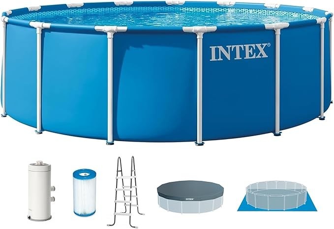 Intex 28241EP 15ft x 48in Metal Frame Above Ground Pool Set with Pump & Cover