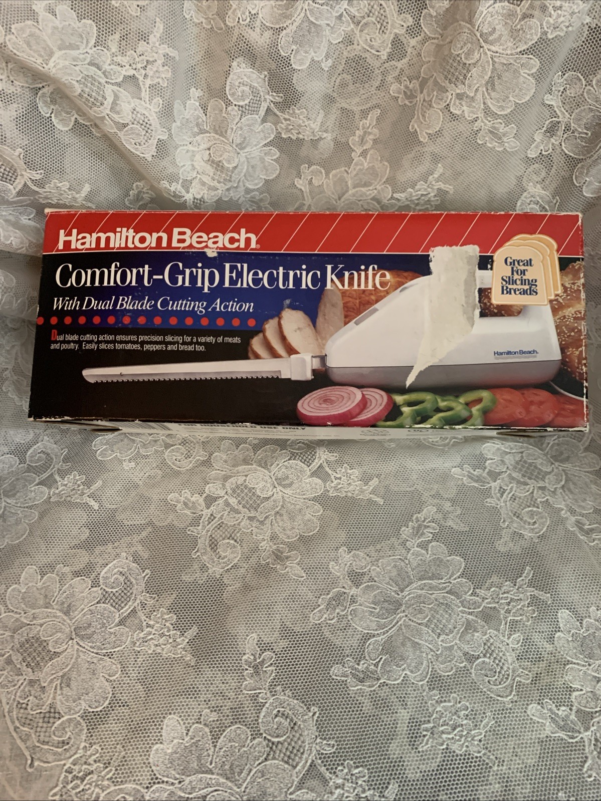Hamilton Beach Comfort-Grip Electric Knife White Easy Clean Lightweight 2 Blades