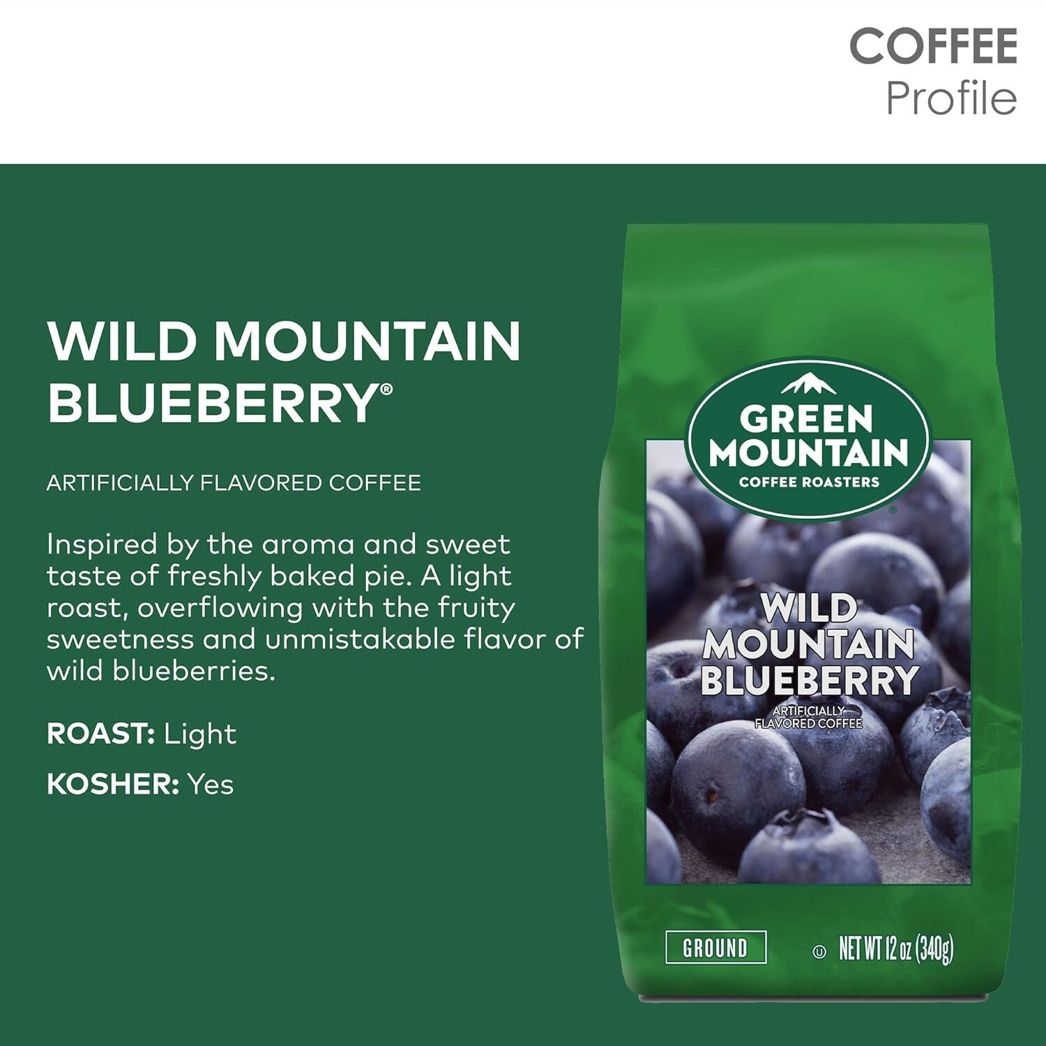Green Mountain Wild Mountain Blueberry, Ground Coffee, Flavored 6 Bags (12oz)