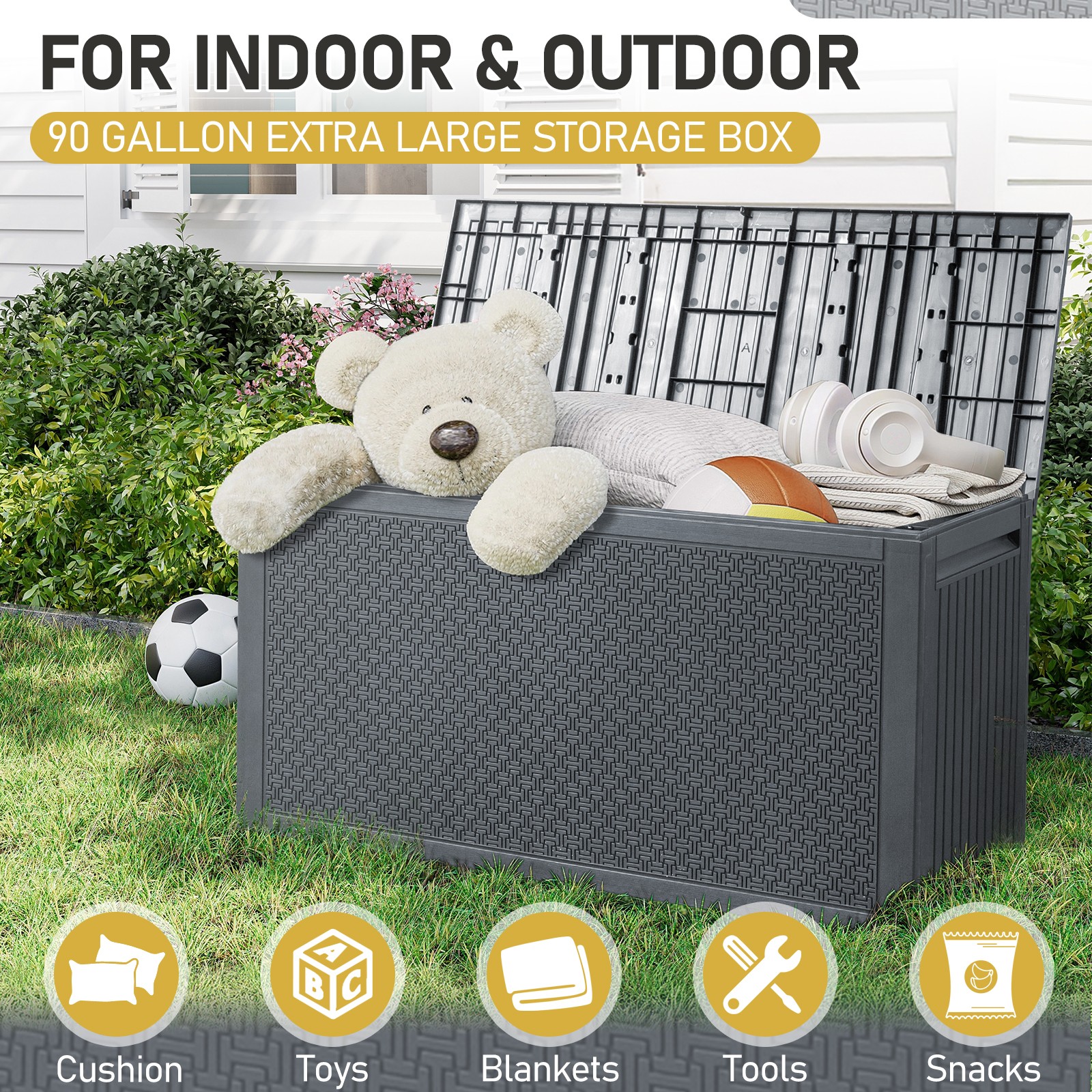 90 Gallon Outdoor Maze Pattern Plastic Injection Garden Lockable Storage Box