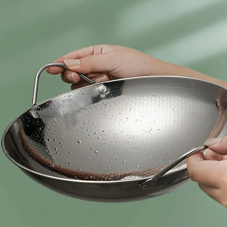 1pc 25cm (9.84in) Non-Stick Honeycomb Stainless Steel Skillet with Handle – NEW