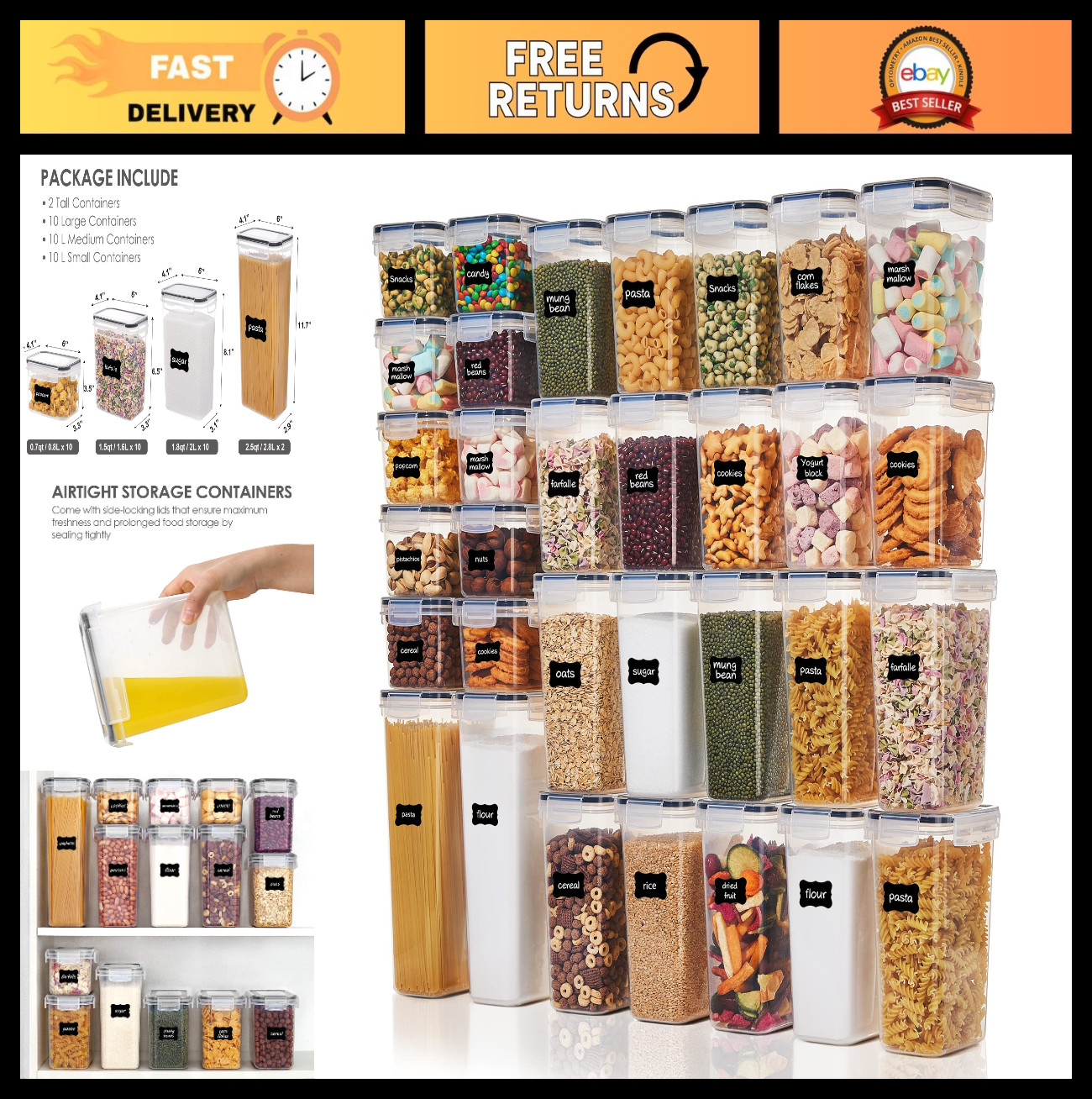 32pcs Airtight Food Storage Containers Set – BPA Free Plastic Canisters for Kitc