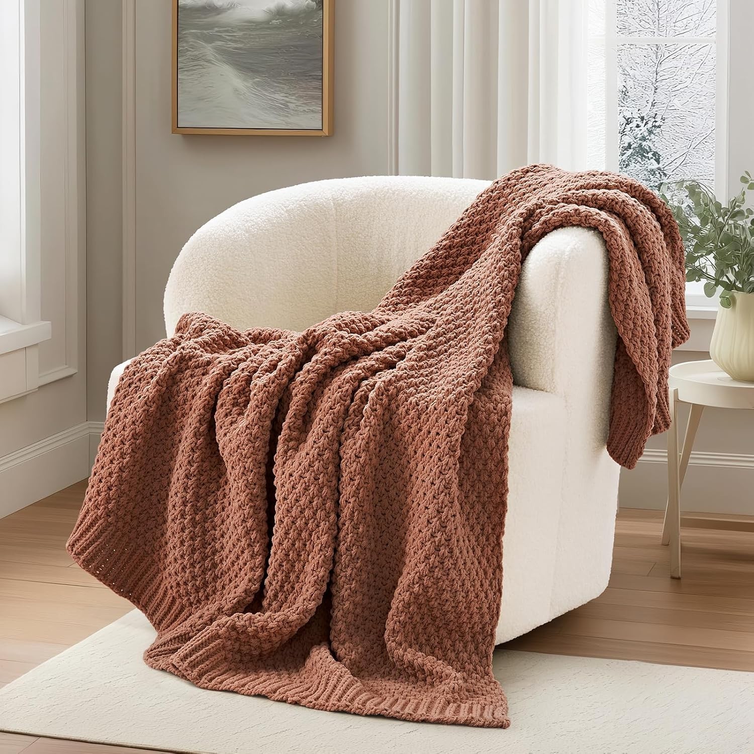 EVERGRACE Chenille Throw Blanket 50×60 Chunky Knit Soft Cozy Couch Sofa