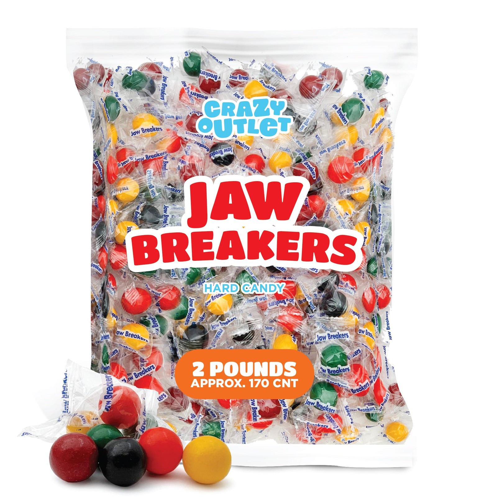 Jaw Breakers – 2 Pound Bulk Pack (About 170 Count) – Assorted Fruit Hard Candy
