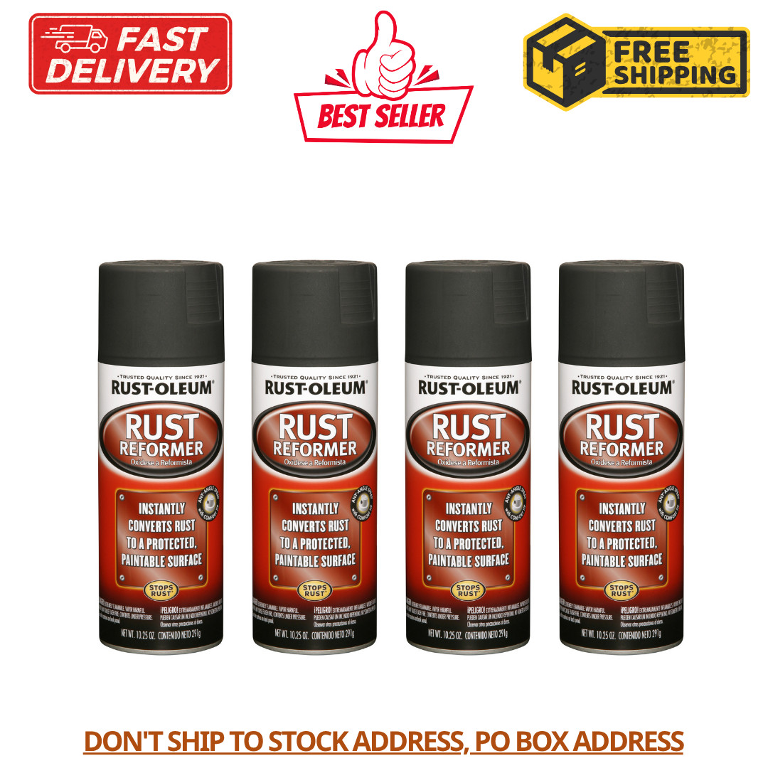 (4 Pack) Rust-Oleum Automotive Rust Reformer Flat Spray Paint, Black, 10.25 oz