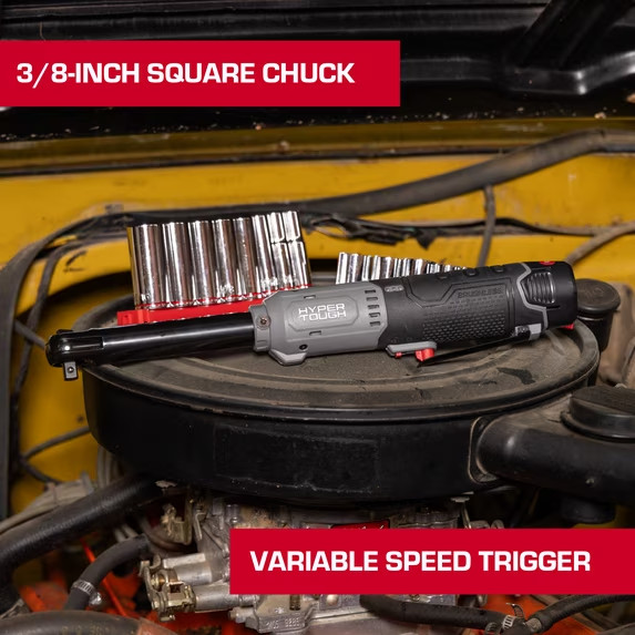 Hyper Tough 12V Max Brushless 3/8-inch Extended Reach Cordless Ratchet Wrench