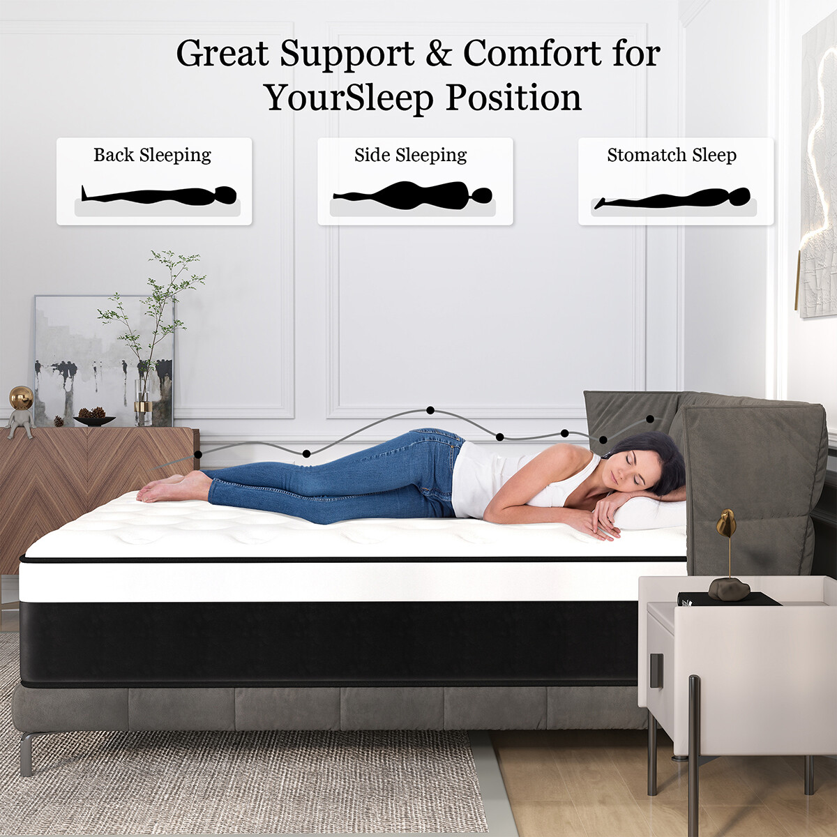 12″ 14″ Gel Memory Foam Mattress Twin Full Queen King Hybrid Spring Bed In A Box