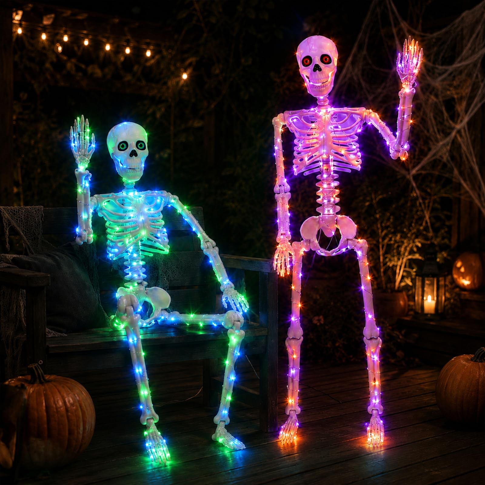 daboot Halloween Decor Lighted Skeletons 2 Pack 3FT Blue&Green+Orange&Purple