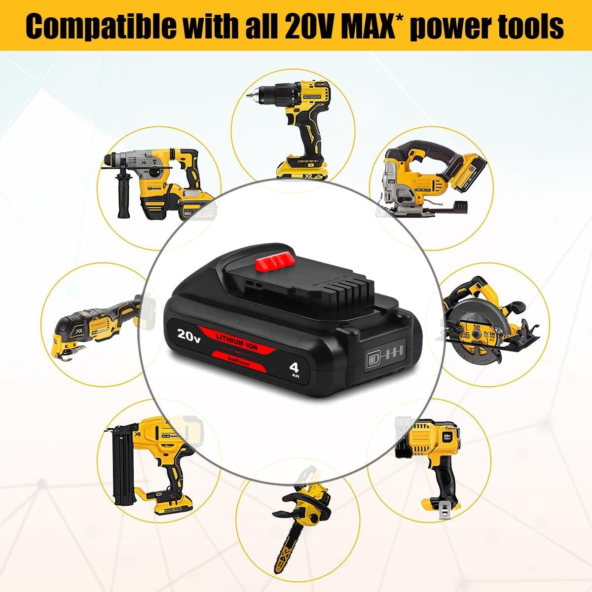 BatPower DCB240-2 Compatible with Dewalt 20V 4.0Ah DCB240 Compact Li-Ion Battery