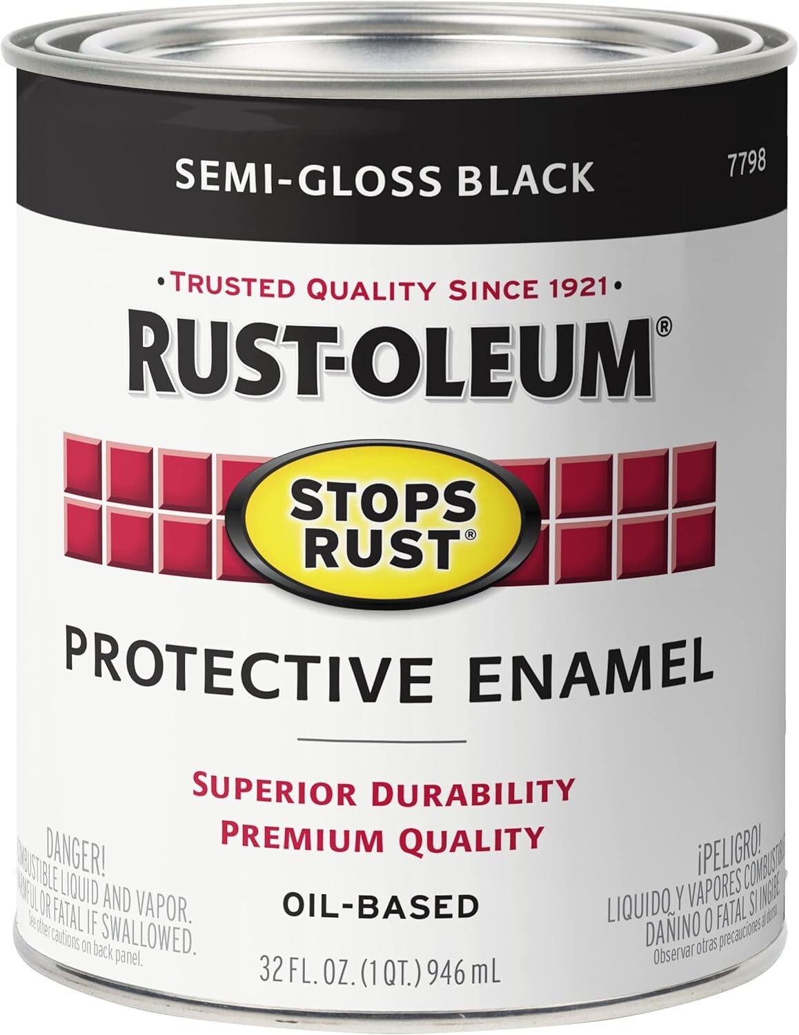7798502 Stops Rust Brush On Paint, Quart, Semi-Gloss Black, 1 Quarts (Pack of 1)