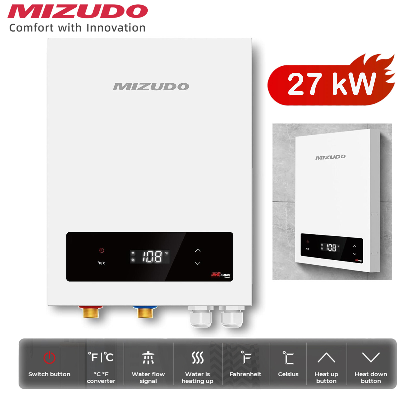MIZUDO 27kW Tankless Water Heater Electric 240V For the Whole House Use 6.3 GPM