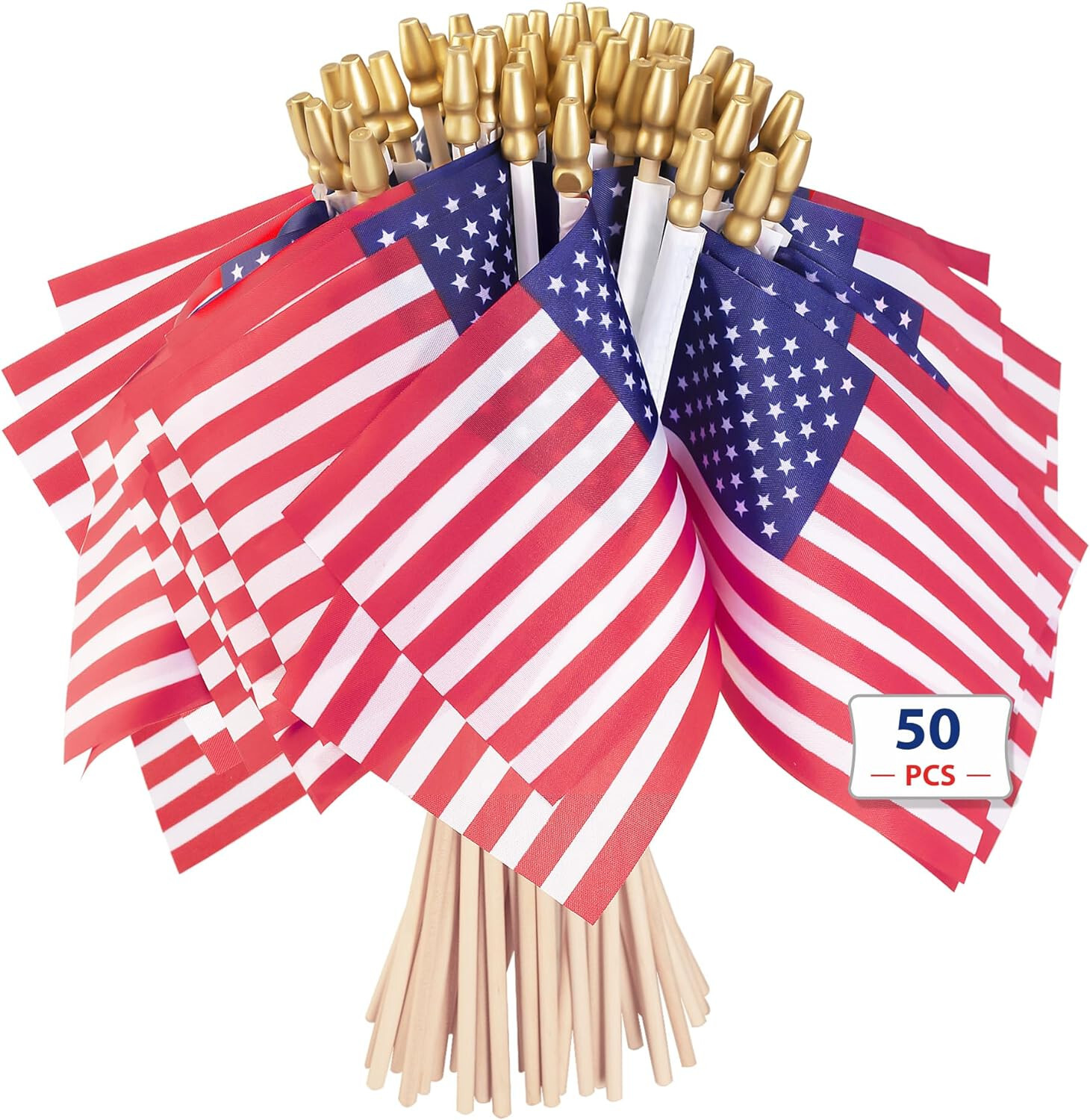 TBC 50 Pcs 4×6 in American Wooden Stick Flags Handheld USA Flag Veteran Party