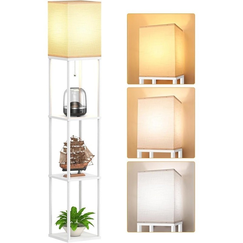 LED Floor Lamp W/ 3 Color Temperature Settings & 3 Tier Storage Shelves New