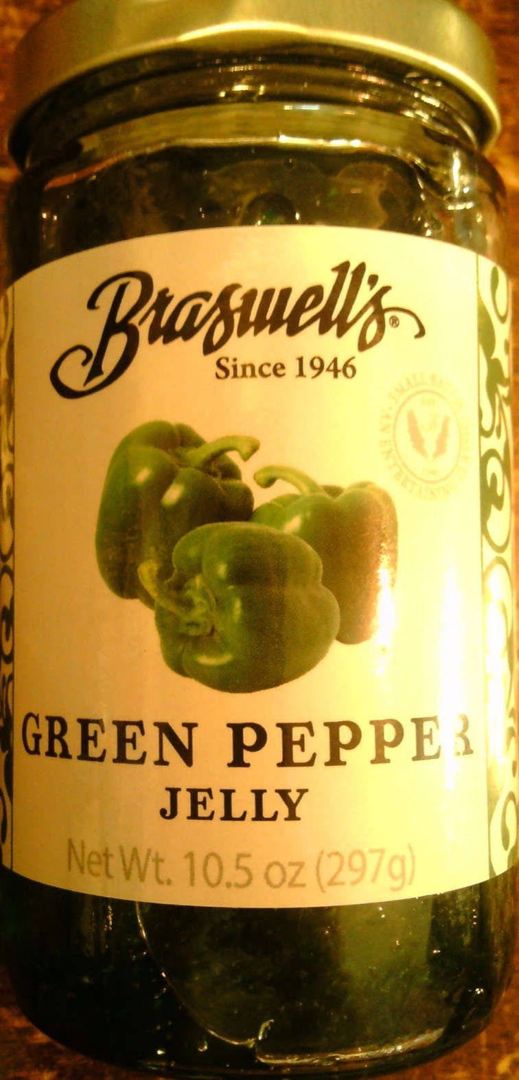 (PACK OF 1) Braswell’s Green Pepper Jelly , 10.5oz glass jar, BEST BY 01/2029