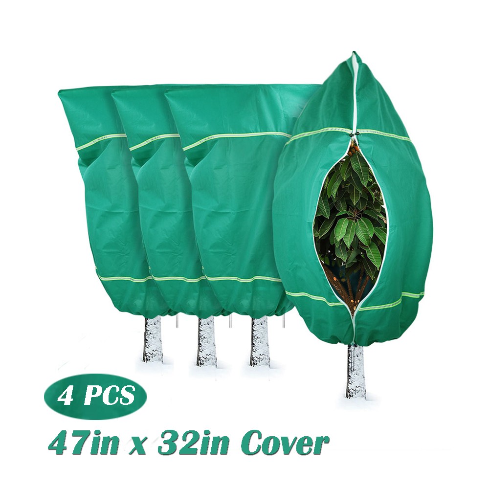 4PCS Plant Cover for Winter Frost Sun Pest Outdoor Protection Bags w/Drawstring