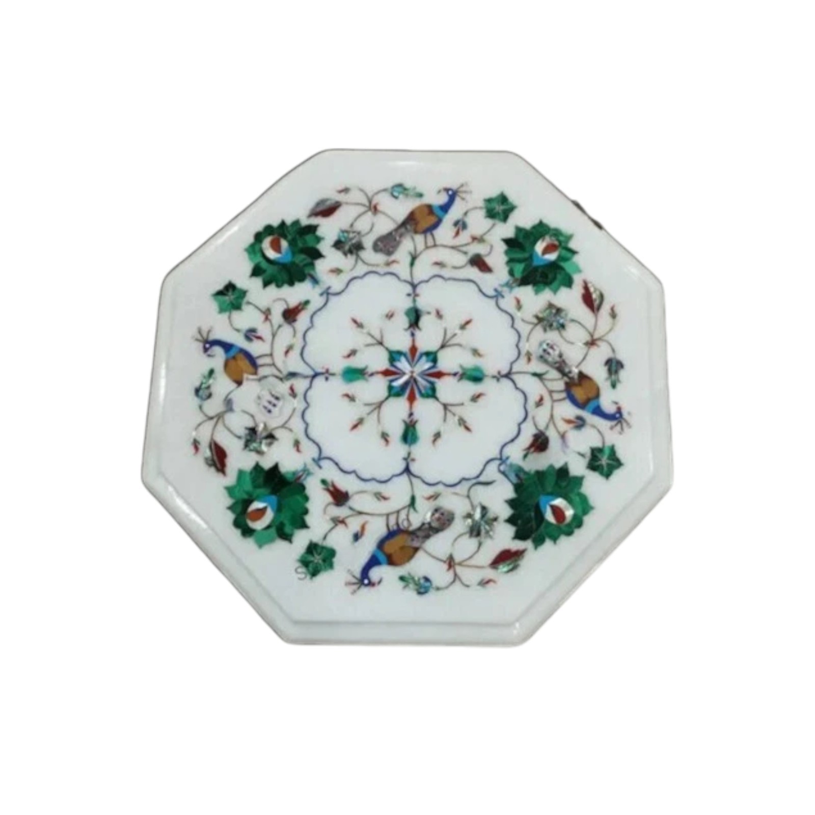 12″ White Marble Inlay Coffee Table Malachite Semi Precious Hallway Home Decor