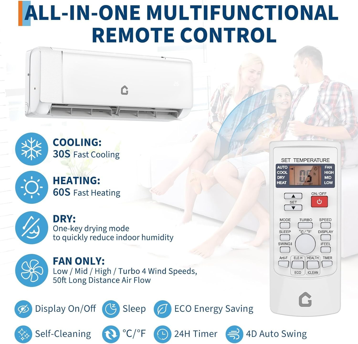12,000 BTU Mini Split AC & Heat Pump | 115v, Inverter, Smart WiFi, Remote
