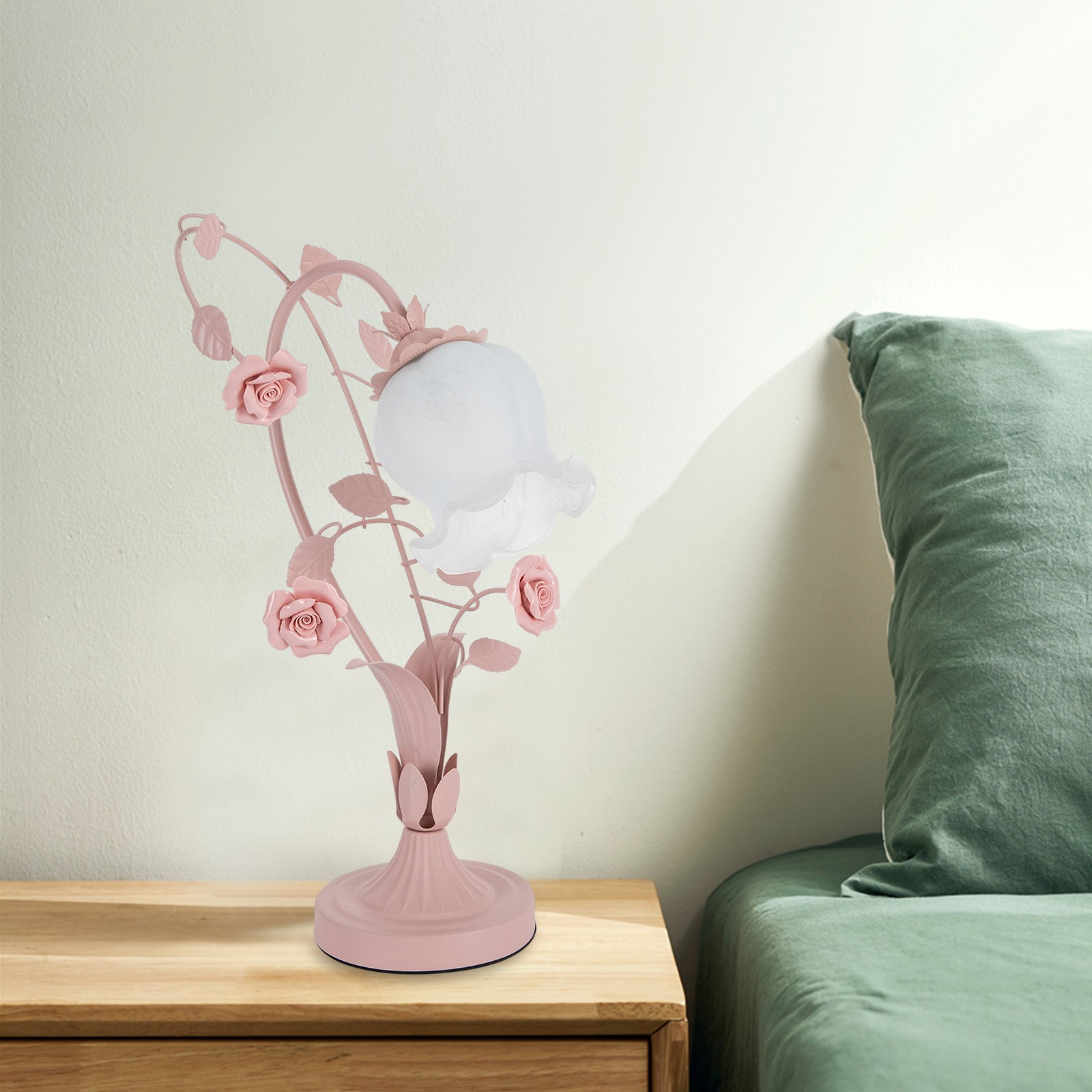 Flower Glass Table Lamp W/ 5.12in Wide, Glass Lampshade, Pad Base(1-Light, Pink)