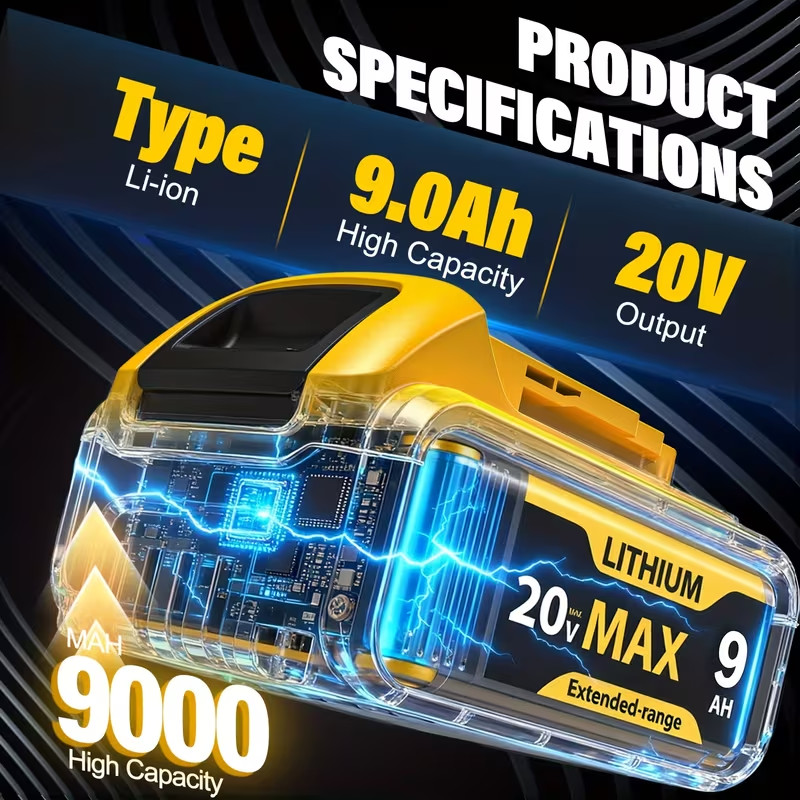 9Ah 20V Replace Battery Compatible For DeWalt 20V MAX Battery DCB200 Power Tools