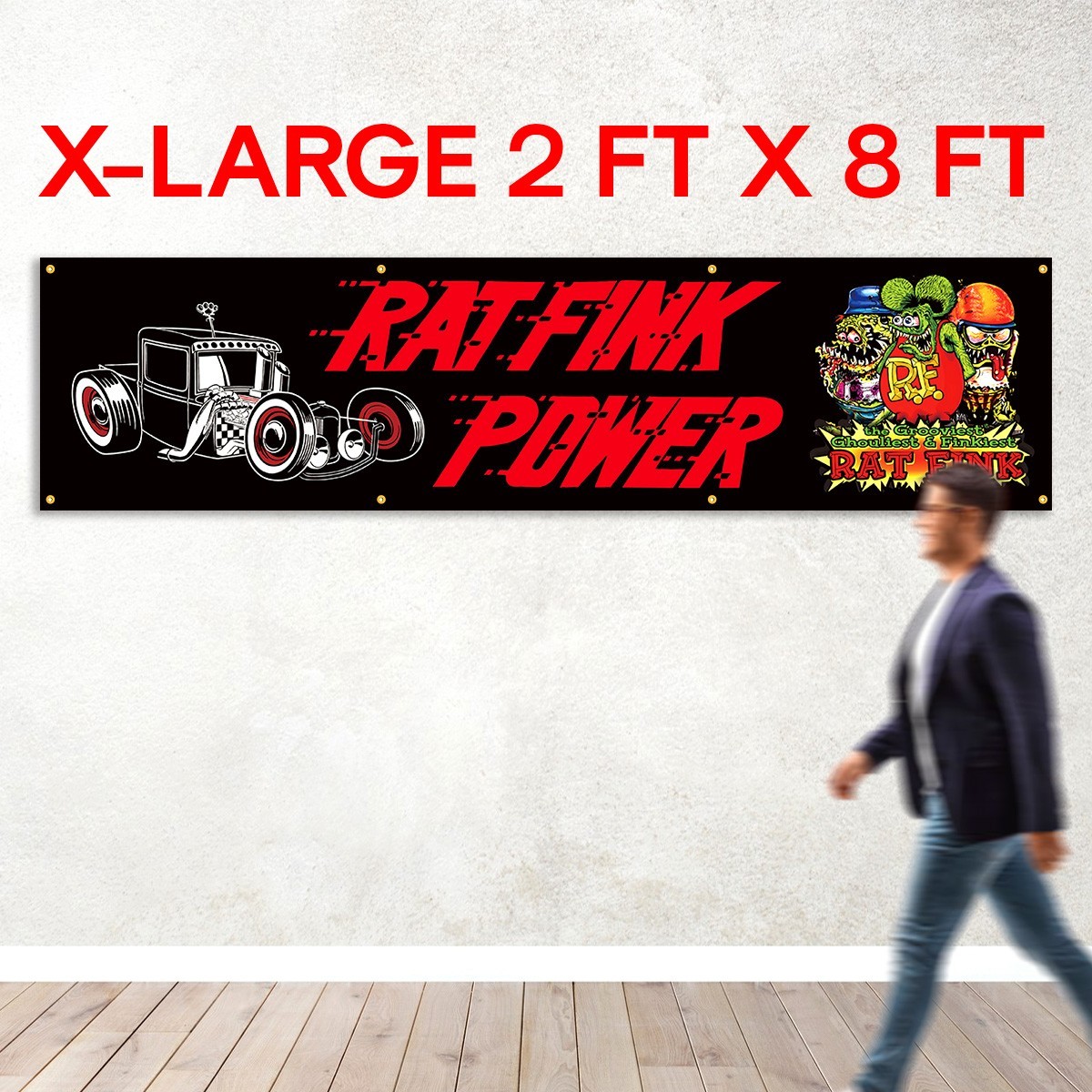 Rat Fink Banner Flag 2×8 feet Hot Rod Speed Shop Auto Mechanic Garage Man Cave