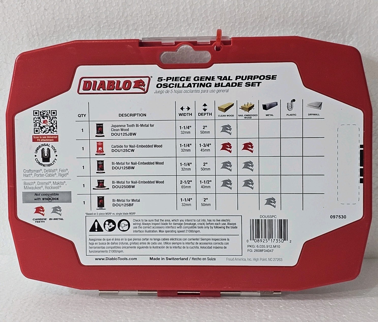 NEW In Case Diablo Universal Fit Wood and Metal Oscillating Blade Set (5pc) Seal