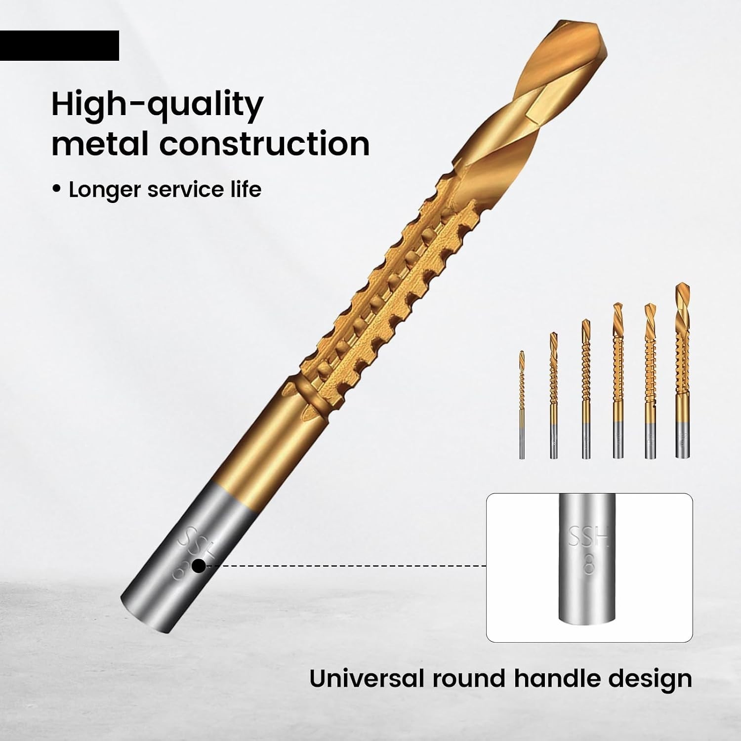 6 Pack Titanium Coated HSS Twist Drill Bits, 3-8Mm Serrated Side Cutting Drill