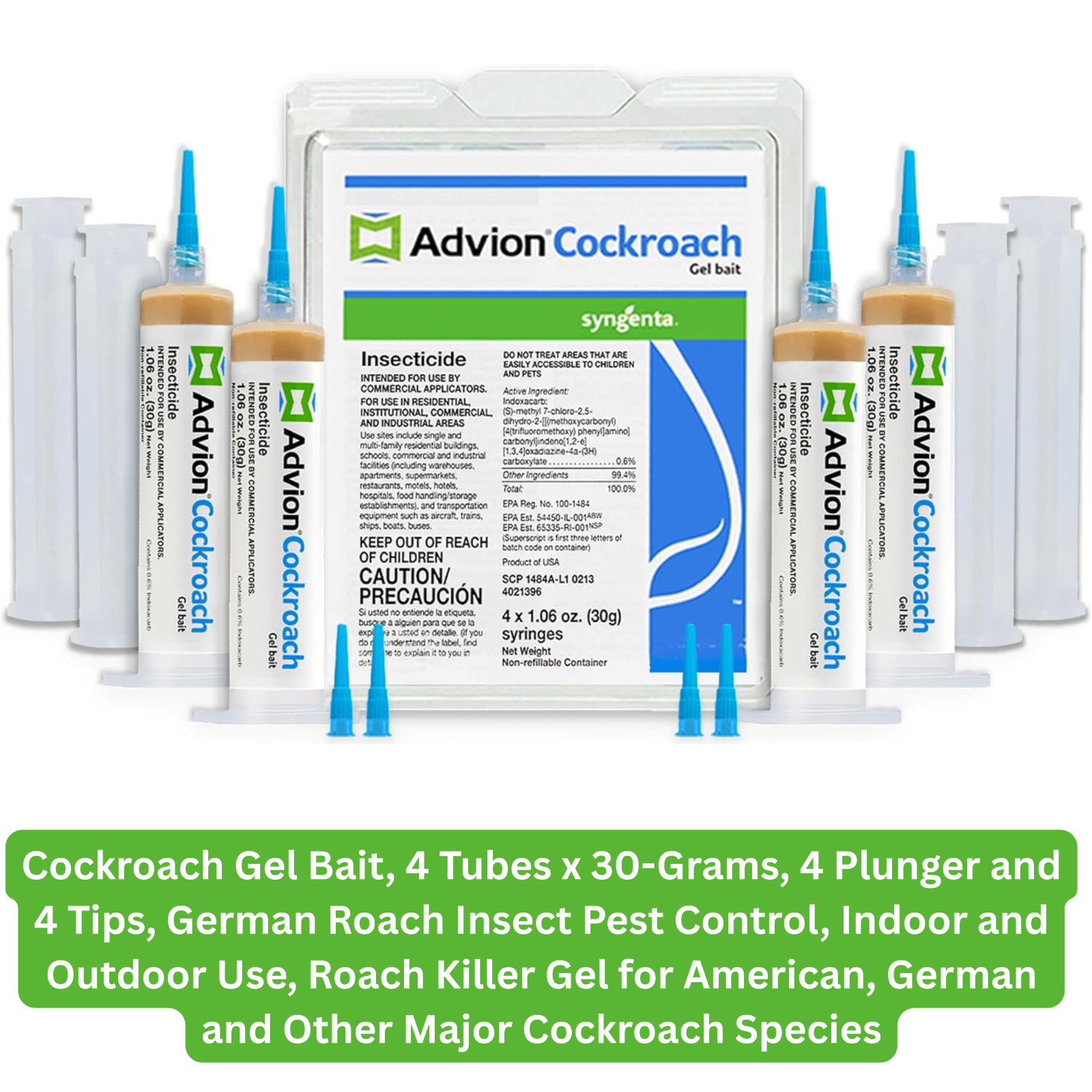 Syngenta Cockroach Gel Bait, 4×30-Grams Tubes ,4 Plunger & 4 Tips, Roach Killer