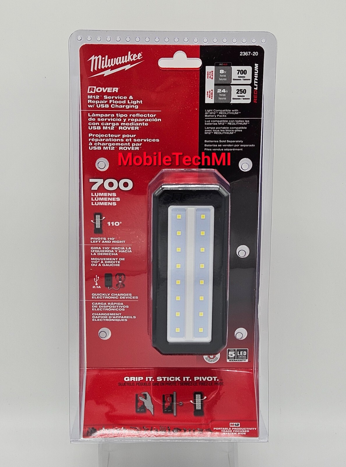 Milwaukee Tool 2367-20 M12 Rover Service And Repair Flood Light w/ USB Charging