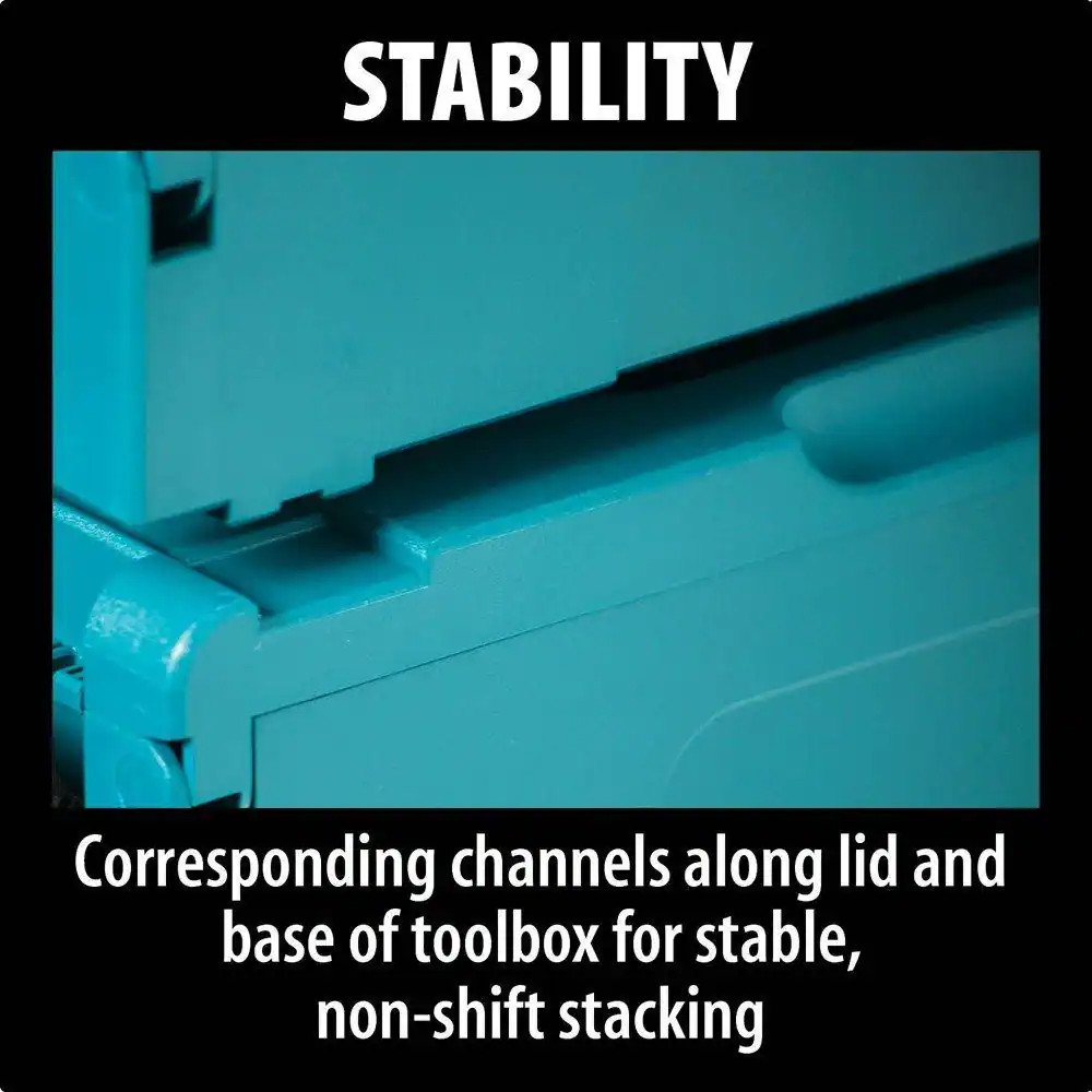 15.5 In. Large Interlocking Tool Box | Makita X Storage Portable Plastic Blue