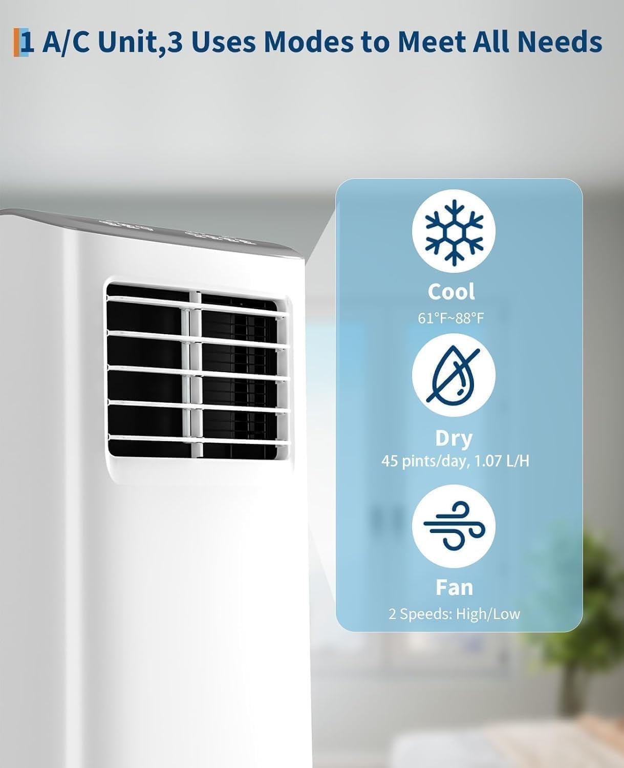Garvee 3-in-1 Portable Air Conditioner, 8,000 BTU Portable AC Unit with Cooling,