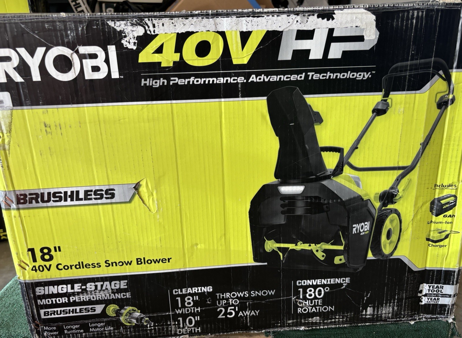 RYOBI 40V HP Brushless 18 in. Single-Stage Snow Blower RY40809VNM (Tool Only)
