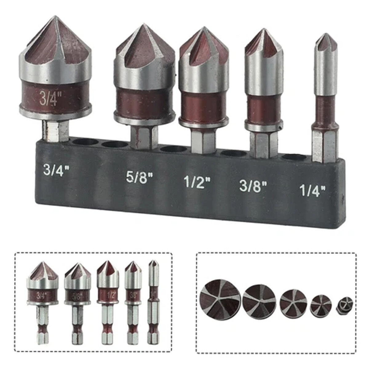 HSS Countersink Drill Bit 82° 5-Flute M35 Cobalt Metal Wood Chamfer Boring Set