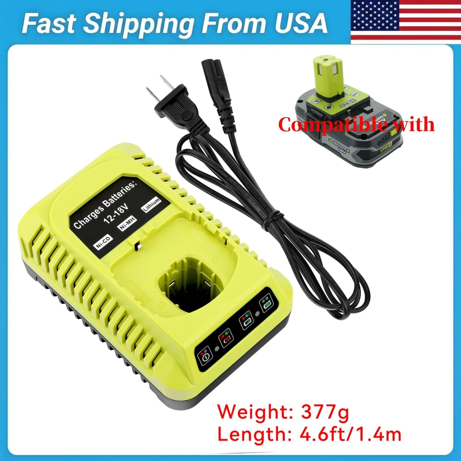 P117 Charger For Ryobi 12V-18V One+ Lithium-Ion/NiCad/NiMh Battery PBP002 PBP005