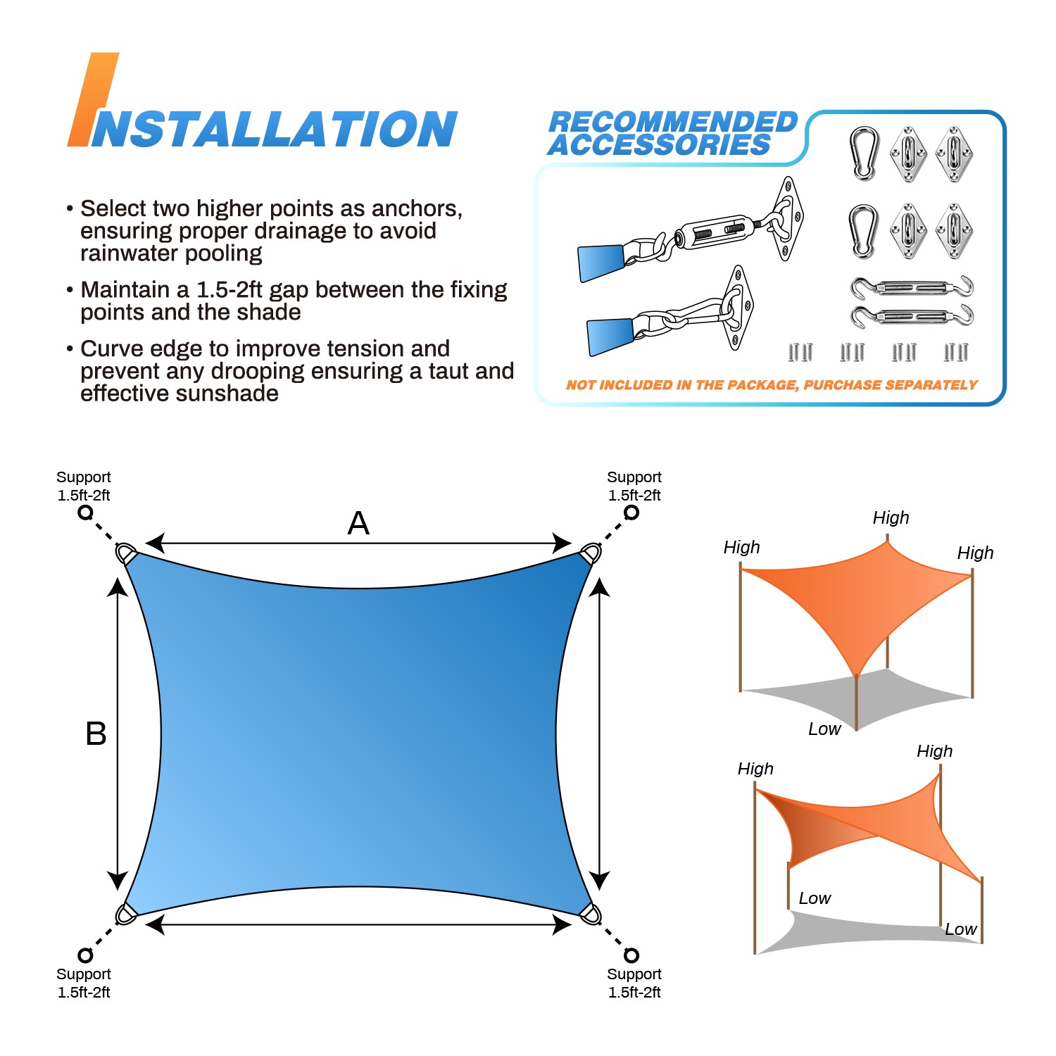 Permeable Shade Sail Patio Awning Outdoor Garden Pool Sun Canopy Shelter Cover