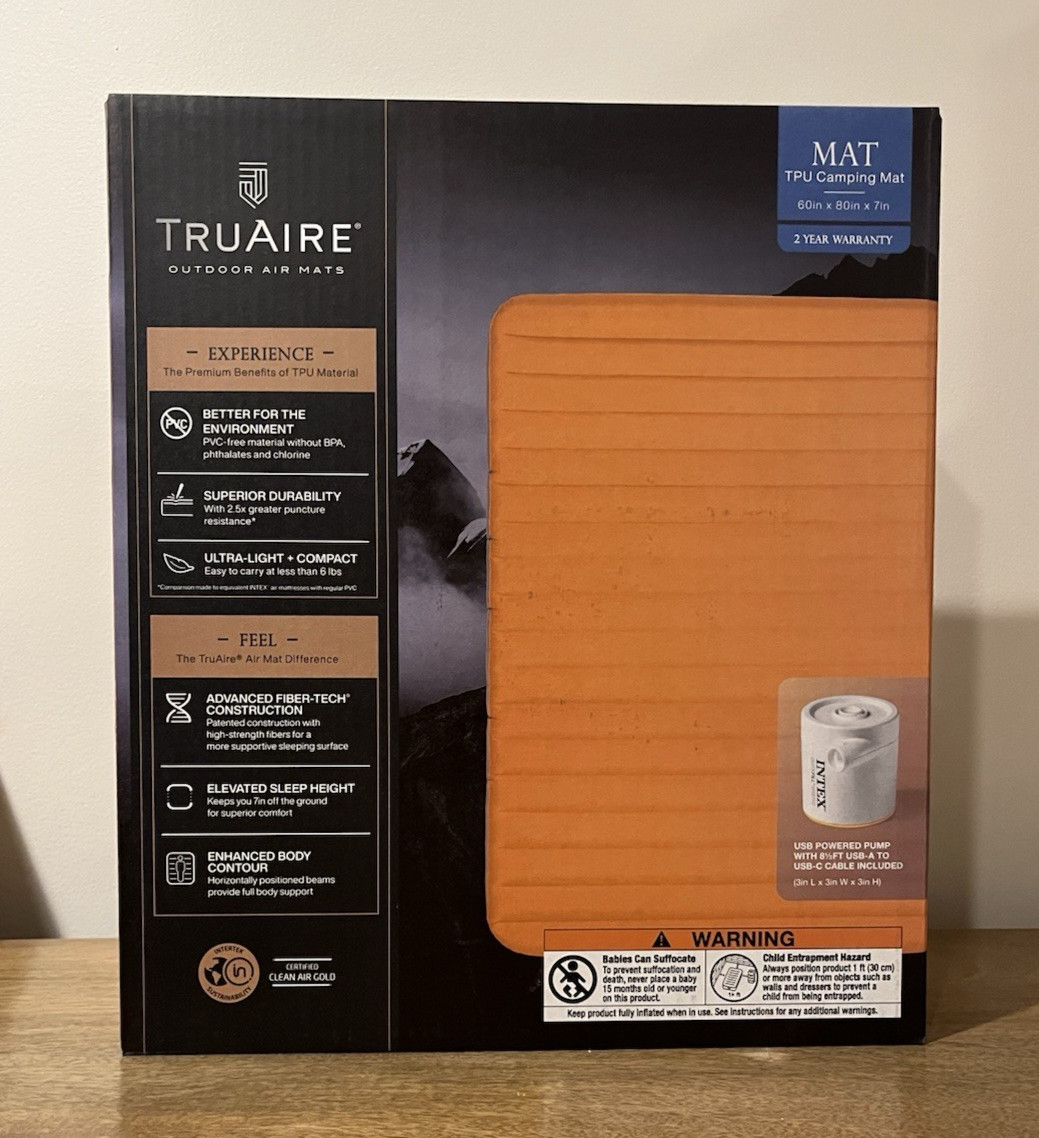 Intex TruAire TPU Inflatable Camping Mattress w/ USB QUICKFILL Air Pump-Queen