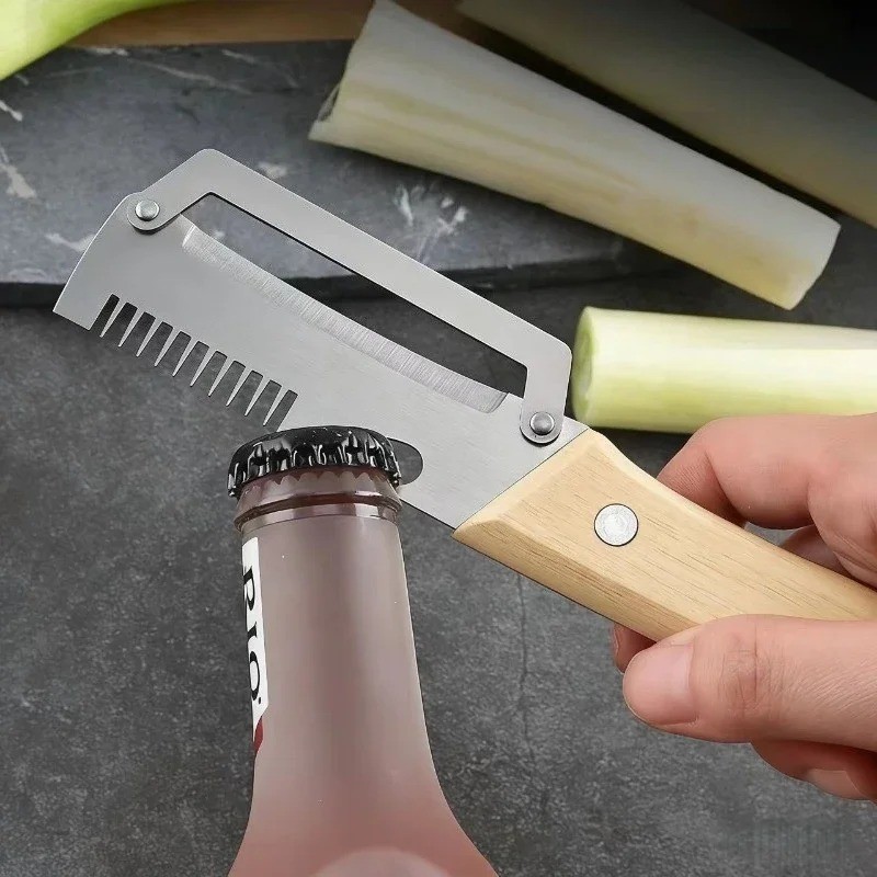 2 PCS 3-in-1 Multifunctional Vegetable Peeler with Wooden Handle,Julienne Slicer