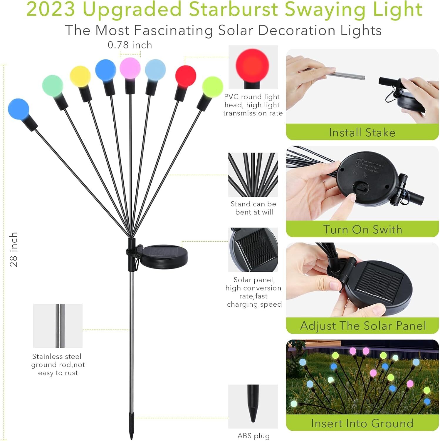 Outdoor Lights Decorative Waterproof Lights 8 LED Bulb Firefly Light 800mAh 2024