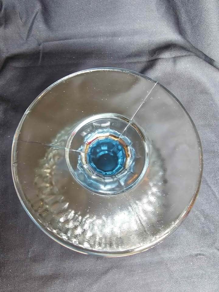 Light Blue Diamond Pattern Glass Pedestal Bowl