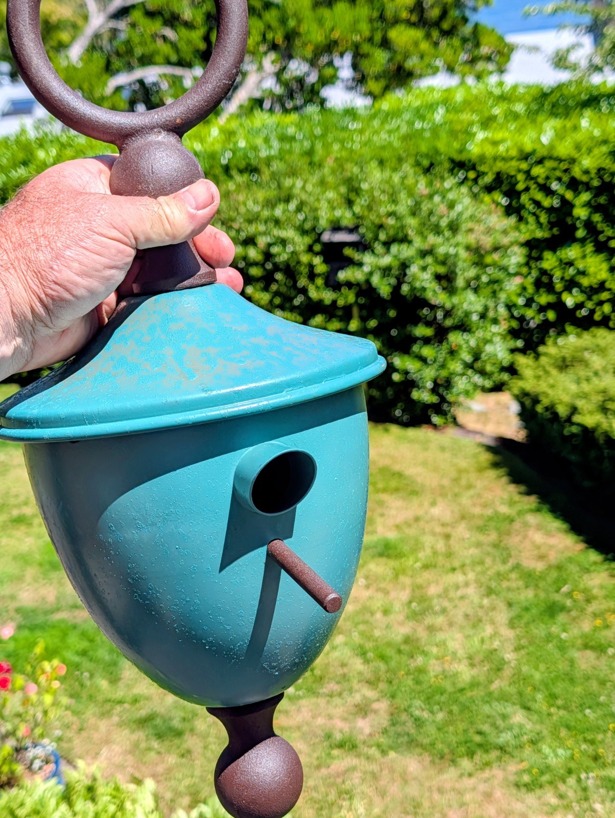 Tom Torrens BIRD Copper Tone Iron Hand Crafted Acorn sculpture Bird house RARE